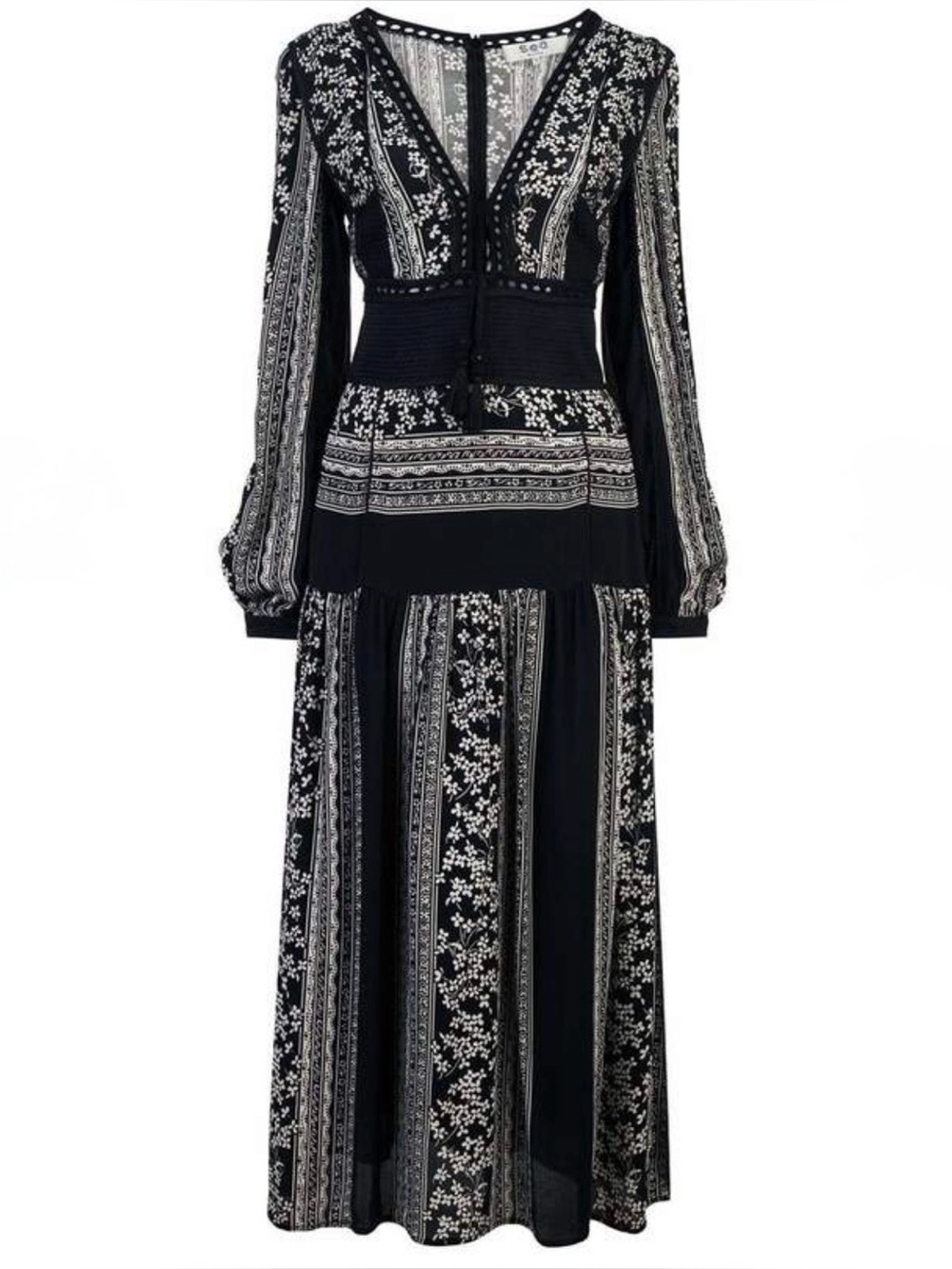 Sea New York | Keely Black White Midi Whimsigoth Long Sleeve Viscose Dress 2